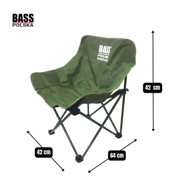 Складане туристичне крісло Bass Polska BH 30034 із бічною кишенею, кемпінгове крісло для риболовлі, пікніка та відпочинку, зелене BH 30034 фото