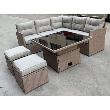 Комплект садових меблів GardenLine ABI8205 MARINNE II коричневий, стіл + диван + 2 пуфа ABI8205 фото