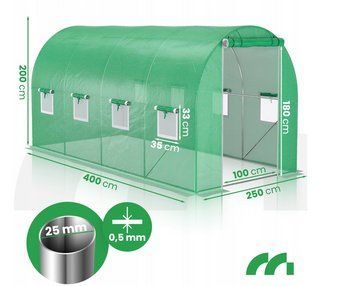 Садова теплиця 10м2 з двома входами, труба 25мм 2,5x4x2м TFO25-2,5X4X2-2-Z TFO25-2,5X4X2-2-Z фото