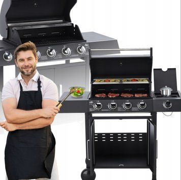 Професійний газовий гриль, барбекю, 13 кВт Garden Line BBQ8083 5 пальників (4+1) з боковим пальником, чавунна решітка, редуктор BBQ8083 фото