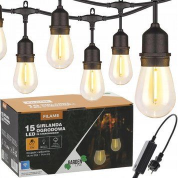 Декоративна садова ретро-гірлянда з Wi-Fi керуванням 15 м 15 LED GardenLine SOL1267 колір теплий-білий SOL1267 фото