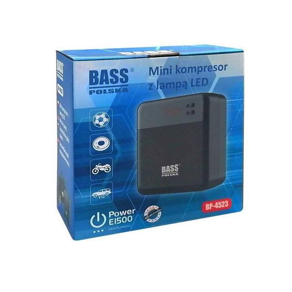 Міні-компресор автомобільний з LED-ліхтарем та насадками Bass Polska 4523 4523 фото