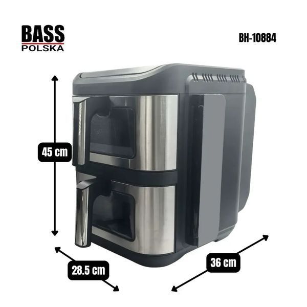 Аерофритюрниця подвійна 11 л Bass Polska BH-10884, два незалежні контейнери з прозорими віконцями, сенсорне управління BH 10884 фото