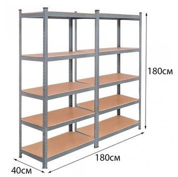Металевий стелаж 180x180x40 см, 10 полиць МДФ 4 мм, до 1750 кг, безгвинтовий, оцинкований, 2 секції до 1750 кг RM02 фото