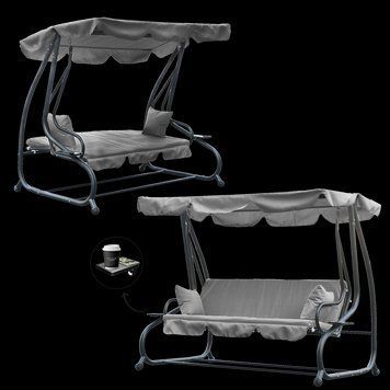 Гойдалка садова чотирьохмістна з підстаканниками Garden Line KRE9771 сіра 210х120х170 см із з функцією дивана , розкладна KRE9771 фото