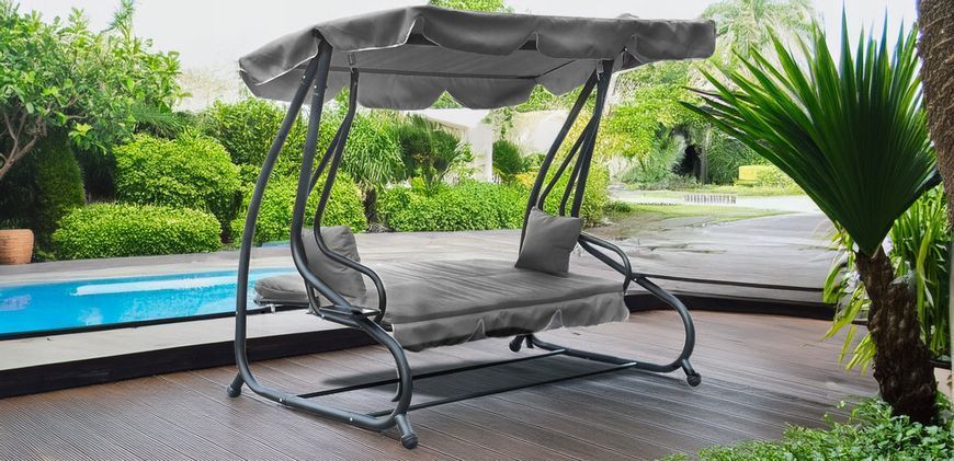 Гойдалка садова чотирьохмістна з підстаканниками Garden Line KRE9771 сіра 210х120х170 см із з функцією дивана , розкладна KRE9771 фото