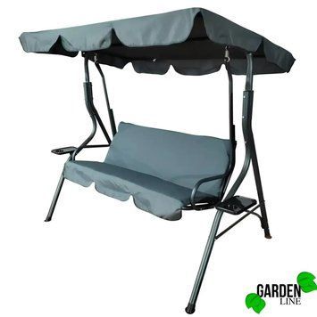 Гойдалка садова тримісна GardenLine KRE3088 антрацит 170x110x153 см з навісом для літнього відпочинку KRE3088 фото