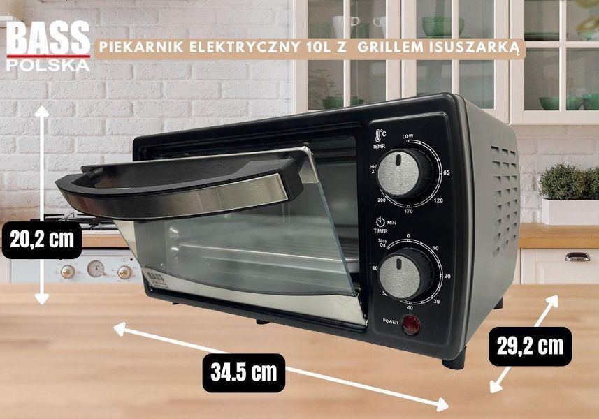 Електрична піч, настільна духовка з грилем та сушкою 10 л 950 Вт Bass Polska BH 10372 BH 10372 фото