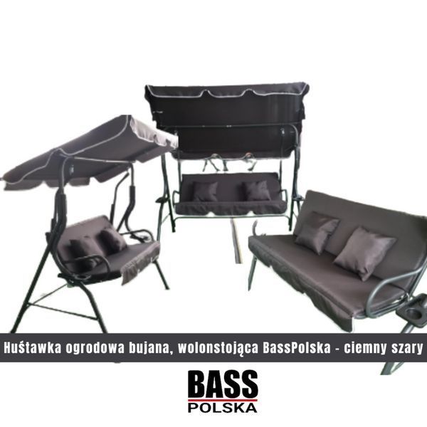 Гойдалка садова тримісна 170x110x153 см Bass Polska BH 10030 з подушками, колір антрацит BH 10030 фото